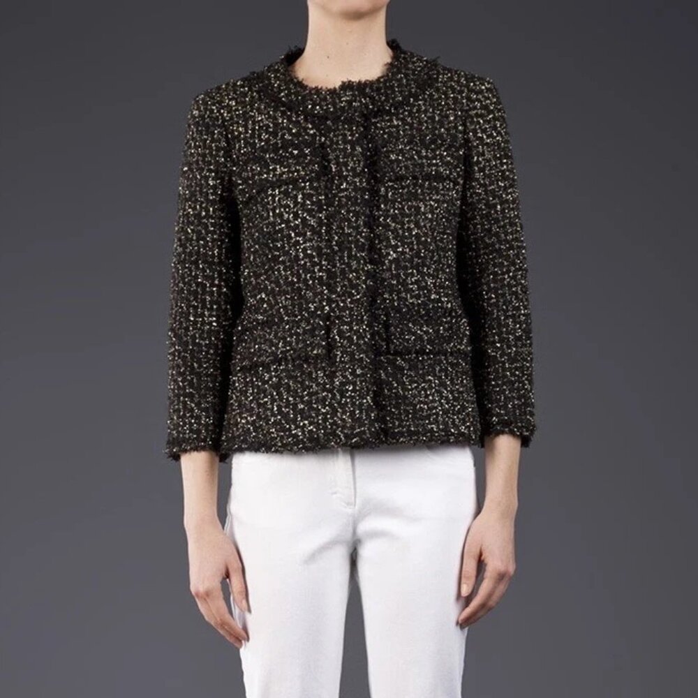 Michael Kors Collection Metallic Tweed Jacket in Black/Gold Size 6